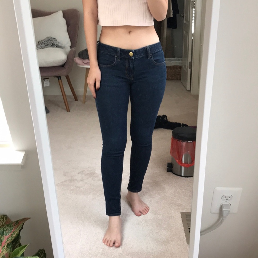 ae low rise dark wash skinny jeans